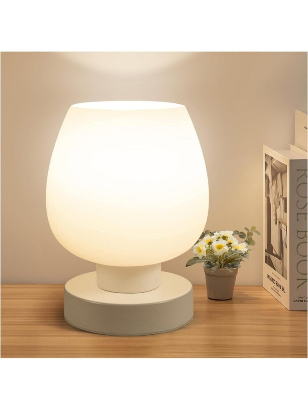 Dimmable Touch Control Bedside Lamp, 600 Lumen, Compact Nightstand Light, Modern
